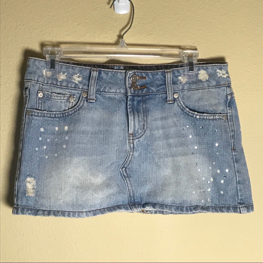 Hint Jeans Rhinestone Mini Skirt Sz 7 Juniors